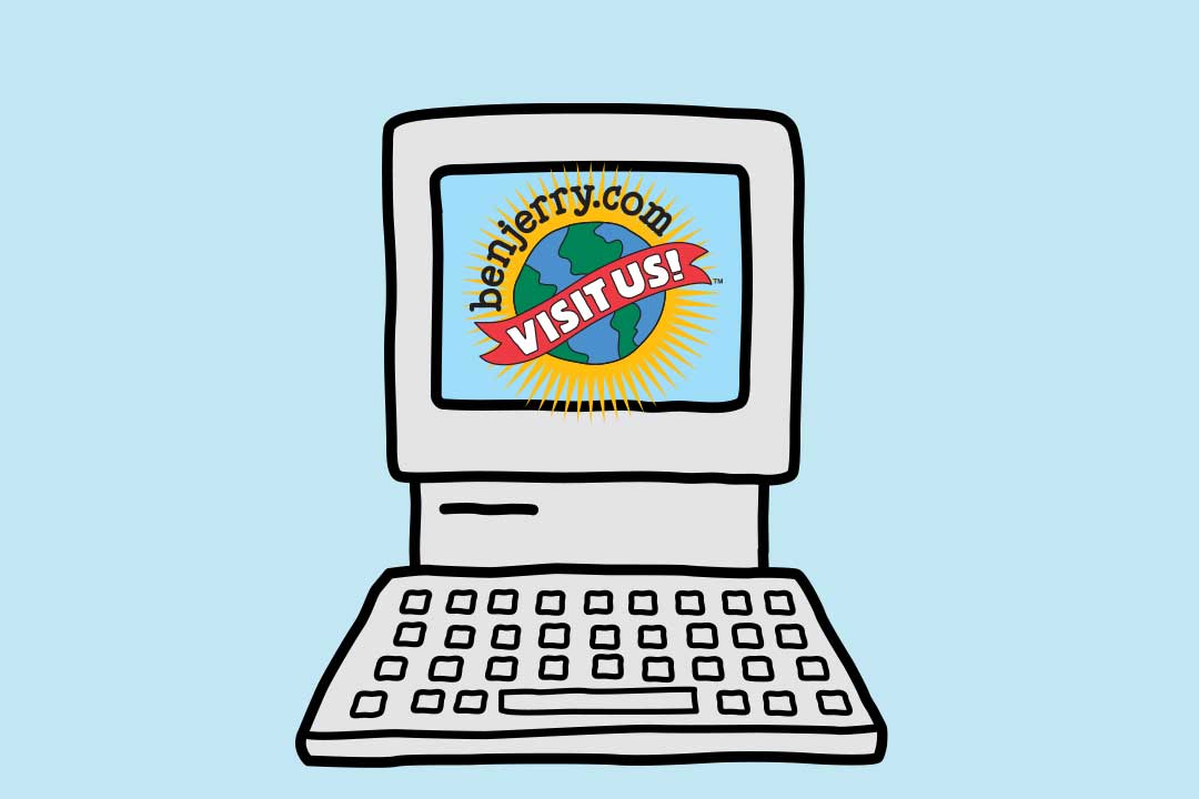 Computer met scherm waarop ‘Visit us’ staat